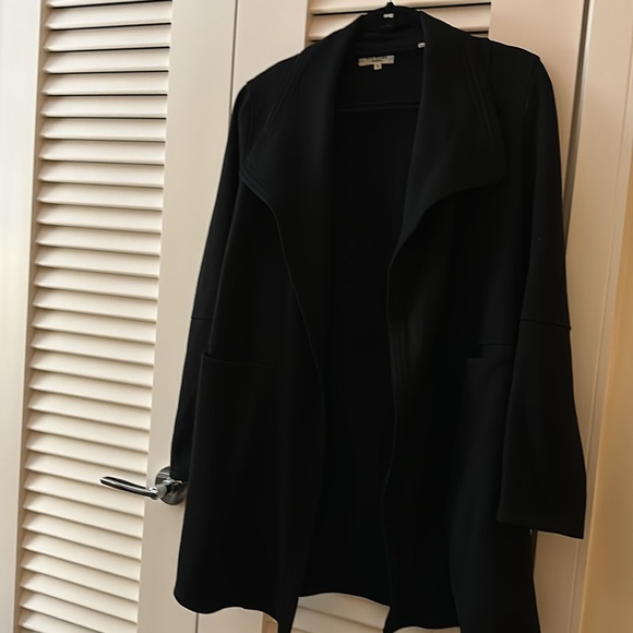 MAX STUDIO Draped Collar Scuba Black Long Open Front Cardigan Jacket Size S - Picture 2 of 6